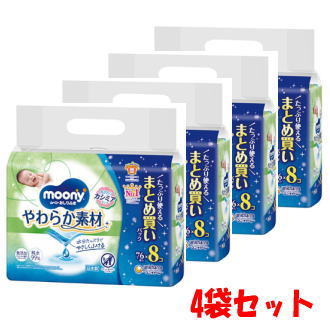 【4袋セット】ユニ・チャーム ムーニー おしりふき やわらか素材 詰め替え用 1袋(76枚×8個入)×4