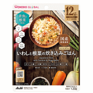 食べやすい大きさにしたいわしのつみれ、根菜を含む野菜など、わかめ、コシヒカリをふっくらと炊き込みました。