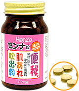 ●内容量：220錠【製品特徴】●大腸に直接作用して、低下している腸のぜん動運動を高める便秘薬です。●剤　型：錠剤。●効能・効果・便秘及び便秘に伴う次の症状の緩和、頭痛、のぼせ、・肌あれ、吹出物、食欲不振（食欲減退）・腹部膨満、腸内異常発酵、痔●用法・用量・大人(15歳以上)：1日1回3〜6錠11歳以上15歳未満：1日1回2〜4錠7歳以上11歳未満：1日1回1〜3錠5歳以上7歳未満：1日1回1〜2錠※5歳未満は服用しないこと【用法・用量に関連する注意】・小児に服用させる場合には、保護者の指導監督のもとに服用させること。●成分・含量（大人1回最大服用量6錠1.5g中）・日本薬局方センナ末／500mg添加物として、バレイショデンプン、部分アルファー化デンプン、二酸化ケイ素、ステアリン酸Mgを含有する。 【使用上の注意】1. 本剤を服用している間は、他の瀉下薬（下剤）を服用しないでください。2. 授乳中の人は本剤を服用しないか、本剤を服用する場合は授乳を避けて下さい。3. 次の人は服用前に医師または薬剤師に相談してください。(1) 医師の治療を受けている人。(2) 妊婦または妊娠していると思われる人。(3) 本人又は家族がアレルギー体質の人。(4) 薬によりアレルギー症状を起こしたことがある人。(5) 次の症状のある人。：はげしい腹痛、悪心、嘔吐）【保管及び取扱上の注意】1.直射日光の当たらない湿気の少ない涼しい所に保管してください。2.小児の手の届かない所に保管してください。3.他の容器に入れ替えないでください。※誤用の原因になったり品質が変わるおそれがあります。4.使用期限をすぎた製品は、使用しないでください。●お問い合わせ先こちらの商品につきましての質問や相談につきましては、当店（ドラッグピュア）または下記へお願いします。本草製薬株式会社：お客様相談室〒468-0046 名古屋市天白区古川町125番地TEL:052-892-1287(代表)受付時間 9：00-17：00(土、日、祝日を除く)広告文責：株式会社ドラッグピュア○NM・SN神戸市北区鈴蘭台北町1丁目1-11-103TEL:0120-093-849製造販売者：本草製薬株式会社区分：指定第2類医薬品・日本製文責：登録販売者　松田誠司■ 関連商品本草製薬　お取扱商品便秘　関連商品食欲不振　関連商品