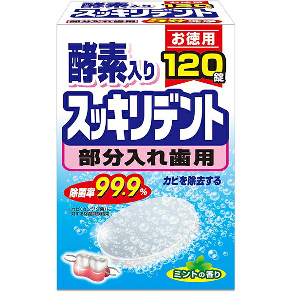 ライオンケミカル株式会社 酵素入り スッキリデント ミントの香り［部分入れ歯用］［お徳用］120錠＜カビを除去する＞＜入れ歯洗浄剤＞（関連商品：部分入れ歯用ポリデント・タフデント・パ－シャルデント）