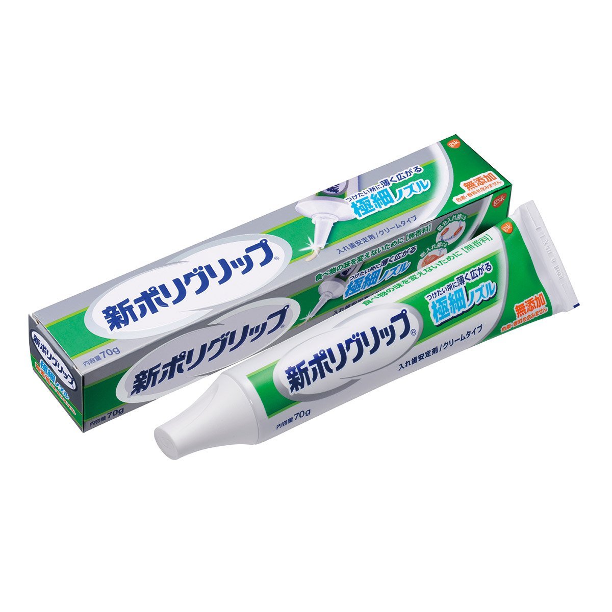 楽天ドラッグピュア楽天市場店【本日楽天ポイント5倍相当】アース製薬株式会社グラクソ・スミスクライン株式会社　新ポリグリップ極細ノズル 無添加 70g［部分・総入れ歯安定剤］【管理医療機器】＜色素香料無添加＞【RCP】【CPT】