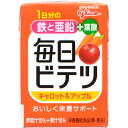 ■製品特徴 鉄、亜鉛の栄養機能食品です。 1日に必要な鉄分・亜鉛がこれ1本で摂取できます。 にんじんの菜汁とりんごの果汁を使用しており、おいしく栄養をサポートします。 さらに、葉酸、カルシウム、食物繊維、ビタミンCも含まれています。 毎日の美容・健康維持にお役立てください。 野菜汁10%、果汁10%。 ■栄養機能 ●鉄は、赤血球を作るのに必要な栄養素です。 ●亜鉛は、味覚を正常に保つのに必要であるとともに、皮膚や粘膜の健康維持を助け、たんぱく質・核酸の代謝に関与して、健康の維持に役立つ栄養素です。 ●1日当たりの摂取目安量に含まれる機能の表示を行う栄養素等表示基準値(18歳以上、基準熱量2200kcal)に占める割合：鉄110%、亜鉛113% ■お召し上がり方 1日当たりの摂取目安量：1日1本(100ml)を目安にお飲みください。 ■ご注意 ●開封後はすぐにお飲みください。 ●凍らせないでください。内容物が膨張し容器が破損するおそれがあります。 ●果汁成分が遊離・沈殿または液色が変色する場合がありますが、品質には問題ありません。よく振ってお飲みください。 【摂取の方法及び摂取をする上での注意事項】 ●本品は、多量摂取により疾病が治癒したり、より健康が増進するものではありません。1日の摂取目安量を守ってください。 ●亜鉛の摂りすぎは、銅の吸収を阻害するおそれがありますので過剰摂取にならないよう注意してください。 ●乳幼児・小児は本品の摂取を避けてください。 ●本品は、特定保健用食品と異なり、消費者庁長官による個別審査を受けたものではありません。 ●食生活は、主食、主菜、副菜を基本に、食事のバランスを。 ■保存方法 直射日光を避け冷暗所にて保管 ■原材料名・栄養成分等 ●名称：清涼飲料水 ●原材料名 にんじん、りんご、砂糖、難消化性デキストリン、はちみつ/乳酸カルシウム、リンゴ酸、ビタミンC、香料、グルコン酸亜鉛、ピロリン酸第二鉄、甘味料(スクラロース)、葉酸、(一部にりんごを含む) ●栄養成分表示：1本(100ml)当たり エネルギー：45kcal たんぱく質：0g 脂質：0g 炭水化物：12g(糖質：10g、食物繊維：2g) 食塩相当量：0.03g 鉄：7.5mg 亜鉛：10.0mg カルシウム：200mg ビタミンC：100mg 葉酸：240μg 【お問い合わせ先】 こちらの商品につきましては、当店(ドラッグピュア）または下記へお願いします。 アイクレオ株式会社 お客様センター 電話：0120-964-369 広告文責：株式会社ドラッグピュア 作成：201709SN 神戸市北区鈴蘭台北町1丁目1-11-103 TEL:0120-093-849 製造販売：ゴールドパック株式会社 松本工場 販売会社：アイクレオ株式会社 区分：食品・日本製 ■ 関連商品 毎日ビテツシリーズ アイクレオお取扱い商品 ゴールドパックお取扱い商品