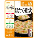 ■製品特徴 ホタテの旨みをを利かせ、にんじん・白菜とかき卵で仕上げました。 ◆原材料に含まれるアレルギー物質 本品に含まれるアレルギー物質(27品目) 小麦・卵・牛肉・ごま・さば・大豆・鶏肉 ■使用方法 高温・直射日光をさけて保存してください。 ■ご注意 ・調理時や喫食時のやけどにご注意ください。 ・お湯の取り扱いにご注意ください。 ・食事介助の必要な方は、飲み込むまで様子を見守ってください。 ・かむ力、飲み込む力には個人差がありますので、必要に応じて医師・栄養士等の専門家にご相談ください。 ・開封後はなるべく早くお召し上がりください。 ■原材料名・栄養成分等 ◆名称：米飯類(雑炊) ◆原材料 精白米(国産)、鶏卵、野菜(にんじん、はくさい)、イヌりん(食物繊維)、白だし(小麦・さば・大豆を含む)、ほたて貝柱水煮、ほたてエキス、ごま油、チキンエキス、食塩、米酢、香辛料、乾燥わかめ/増粘剤(キサンタン)、調味料(アミノ酸等)、V.B1 ◆栄養成分：1袋(100g)あたり エネルギー：95Kcal、たんぱく質：5.0g、脂質：1.4g、炭水化物：18.0g、糖質：13.0g、食物繊維：5.0g、食塩相当量：0.8g、ビタミンB1：0.5mg 【お問い合わせ先】 こちらの商品につきましての質問や相談につきましては、当店（ドラッグピュア）または下記へお願いします。 アサヒグループ食品株式会社 お客様相談室 電話：0120-630557 受付時間10：00-17：00(土・日・祝日を除きます) 広告文責：株式会社ドラッグピュア 作成：201804SN 神戸市北区鈴蘭台北町1丁目1-11-103 TEL:0120-093-849 製造販売：アサヒグループ食品株式会社 区分：食品・日本製 ■ 関連商品 アサヒグループ食品　お取扱い商品 バランス献立　関連商品