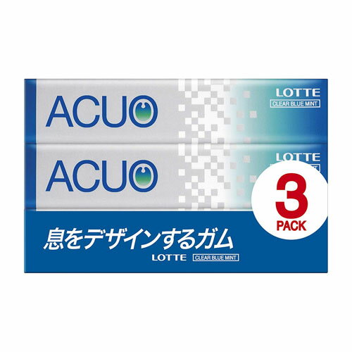 ■内容量：3P×1個【商品説明】息をデザインするガムACUOがさらにフレッシュな息を楽しめる品質へリニューアル! ミントのさわやかなおいしさを楽しめるACUOを噛むことによって、スッキリした清涼感とセンスの良さを求める人達に、息と気分のリフレッシュを提供します。パッケージは「for BREATH」のアイコンを明るいカラーリングへ変更し、“息スッキリ感"のベネフィットを強調。 ※一度に多量に食べると、体質によりお腹がゆるくなる場合があります。一時的なものですから心配はございません。 ※かんだ後は紙に包んでくずかごに捨てましょう。 ※パッケージ・画像は予告なく変更する場合がございます。【原材料】マルチトール、エリスリトール、還元パラチノース、ルブス抽出物、カカオ抽出物、ガムベース、甘味料(キシリトール、アスパルテーム・L-フェニルアラニン化合物、アセスルファムK)、香料、増粘剤(アラビアガム)、光沢剤、着色料(クチナシ、銅葉緑素)、ペルオキシダーゼ、(原材料の一部にゼラチンを含む)【保存方法】・高温、多湿の場所、直射日光を避けて保存してください。【お問い合わせ先】こちらの商品につきましての質問や相談は、当店(ドラッグピュア）または下記へお願いします。株式会社ロッテ〒160-0023 東京都新宿区西新宿3-20-1 ロッテお客様相談室電話：0120-302-300受付時間 午前9:00〜午後5:00(土、日、祝日、会社休日除く)広告文責：株式会社ドラッグピュア作成：201809ok神戸市北区鈴蘭台北町1丁目1-11-103TEL:0120-093-849製造販売：株式会社ロッテ区分：食品・日本製 ■ 関連商品チューインガム株式会社ロッテの他の商品