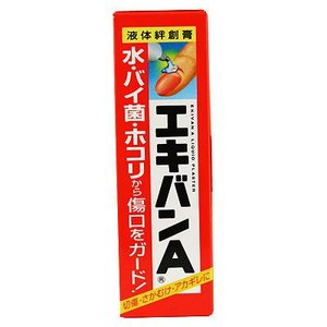 ■商品説明アカギレ、切り傷、さかむけなどにお使いいただける液体状のバンソウコウです。透明な被膜をつくり、外からのバイ菌・ホコリなどの侵入を防いでくれます。お湯や水仕事にもはがれにくいので、ご家庭や職場での傷はもちろん、スポーツ・レジャーにもご使用いただけます。・ご家庭での水仕事・園芸等に。・海水浴などの入水前の小さな切傷の保護に。・スポーツ時の小さな切傷等に。・美容院、理髪店の方に。■効能・効果アカギレ、切傷、さかむけ■用法・用量(1)キャップのとがっている先でチューブの口に穴をあけてください。(2)傷口を清潔にし、水分や血をよくふきとり、傷口にのみ適量をぬって乾燥させてください。■用法・用量に関連する注意(1)定められた用法・用量を守ってください。(2)本剤は、外用にのみ使用し内服しないでください。(3)数回の水仕事や入浴で皮膜がはがれてきた時は、乾かした後に再びエキバンAをぬってください。(4)目に入らないように注意してください。万一目に入った場合は、すぐに水又はぬるま湯で洗い直ちに眼科医の診断を受けてください。(5)傷口以外に広くぬらないでください。(皮ふ呼吸を抑えてしまう場合があります。)※本剤は、軟膏ではありませんので、ぬり広げてのご使用は避けてください。(6)薬液により傷口を刺激するため、小児・小人に使用の際にはご相談ください。又、ご使用の場合は、保護者の監督のもとご使用ください。(7)有機溶剤が含まれているので、気管支炎(喘息等)のある方は、充分お気をつけてください。(8)薬液での刺激をやわらげるには、殺菌剤入りの軟膏を傷部だけに少量ぬり、その上から本品を使用してください。(9)固まった皮膜を無理にはがそうとすると、皮膚を傷めてしまう可能性がありますので、充分お気をつけください。■使用上の注意■してはいけないこと■1.次の部位には、使用しないでください。(1)大きな切傷、ただれ、化膿、やけど、多量出血している患部(2)目のまわり等皮ふの敏感な部位、粘膜等(3)顔面、頭部(4)ひげそり、脱毛、除毛、脱色等により傷んだ皮ふ▲相談すること▲1.次の人は使用前に医師又は薬剤師に相談してください。(1)今までに薬や化粧品によるアレルギー症状を起こしたことがある人(2)本人又は家族がアレルギー体質の人(3)小児・小人2.次の場合は、直ちに使用を中止し、商品添付文書を持って医師又は薬剤師に相談してください。[関係部位：症状] 皮ふ：発疹・発赤、かゆみ、かぶれ等 ■成分・含量(100g中)ピロキシリン 15g添加物としてdl-カンフル、ベンジルアルコール、ヒマシ油、酢酸エチル、その他1成分を含有します。■保管及び取扱い上の注意(1)小児の手の届かないところに保管してください。(2)直射日光をさけ、涼しいところに密栓して保管してください。(3)誤用をさけ、品質を保持するため、他の容器に入れかえないでください。(4)火気に近づけないでください。(5)ご使用後は、チューブの口についた薬液をよくふきとってから、キャップで密栓し保管してください。(6)容器(チューブとキャップ)は、完全に使い終わってから他のゴミと区分して捨ててください。(7)使用期限のすぎたものについてはご使用にならないでください。(8)衣類等につきますと取れませんので、充分注意してください。■お問い合わせ先こちらの商品につきましては、当店(ドラッグピュア)または下記へご相談ください。タイヘイ薬品株式会社(お客様相談室)電話：0280-77-3607受付時間：平日10：00-16：00(土、日、祝日を除く)製造：茨城県古河市駒込969-1本 社：東京都中央区日本橋小舟町3-7広告文責：株式会社ドラッグピュア作成：201001SN神戸市北区鈴蘭台北町1丁目1-11-103TEL:0120-093-849製造販売：タイヘイ薬品株式会社区分：第3類医薬品・日本製文責：登録販売者　松田誠司■ 関連商品タイヘイ薬品お取り扱い商品