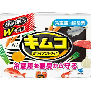 【商品説明】・ 備長炭の8倍のパワーの活性炭を配合して冷蔵庫用脱臭剤・ 魚や漬物などキツイ臭いでもしっかり消します・ 効き目は6ヶ月しっかり持続します・ 炭入りゼリーで取替え時期が一目でわかります【使用方法】(1)容器底面からフィルムを破る。(2)フタを外し、ゼリーの容器を取り出す。(3)アルミシールをはがす。(4)ゼリーの容器をもとに戻し、フタを閉めて使う。・ 容器の中に入っている黒い袋は破らずにそのまま使用する。・ ゼリー表面に白い粒状のものが現れることがあるが、ゼリーの中の成分で、機能・衛生上問題はない。・ 容器は立てて使用する。倒すとゼリーがきれいに下に減らない。【品質表示】・ 用途・・・冷蔵室用・ 成分・・・ヤシ殻活性炭、造粒活性炭、両性界面活性剤系消臭剤・ 有効期限・・・開封後約5-6ヶ月間(使用環境、設置場所などにより異なります)【使用上の注意】・ 本品は食べられない。・ 小児の手の届くところに置かない。・ 高温、直射日光の当たる場所に置かない。・ 用途以外には使用しない。・ 冷凍室では使用しない。【応急処置】・ 薬剤が目に入った場合は、こすらずすぐに流水で洗い流す。・ 手についた場合はよく洗う。・ 食べた場合は水を飲ませる。・ 異常がある場合は本品を持参し、医師に相談する。【お問い合わせ先】こちらの商品につきましての質問や相談につきましては、当店（ドラッグピュア）または下記へお願いします。小林製薬株式会社大阪市中央区道修町4-3-6 TEL:06-6203-3625 　お客様相談室受付時間:9:00〜17:00（土日、祝日を除く）広告文責：株式会社ドラッグピュア作成：201901KT神戸市北区鈴蘭台北町1丁目1-11-103TEL:0120-093-849製造・販売：小林製薬株式会社 区分：生活用品・日本製 ■ 関連商品小林製薬株式会社　お取扱い商品冷蔵庫用脱臭剤 関連用品キムコ シリーズ