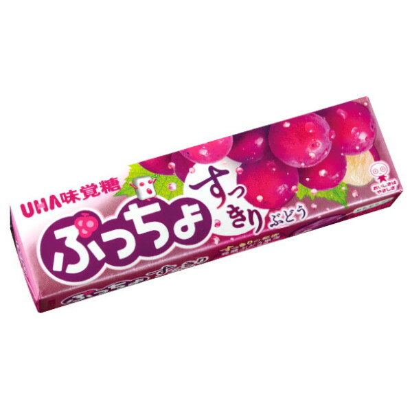 ■製品特徴 後味すっきり！リニューアル！発酵ぶどう果皮パウダー使用発酵ぶどう果皮パウダー使用で後味がすっきりに！思わず一度に何度も食べたくなるぷっちょになりました。グミでしっかり果実感！巨峰味のグミで、すっきりしていながらもしっかりと果実の味わいを感じることが出来ます。■内容量10粒×10個セット■原材料水飴（国内製造）、砂糖、植物性加工油脂、ゼラチン、果糖ぶどう糖液糖、食物繊維（ポリデキストロース）、殺菌乳酸菌飲料、還元水飴、濃縮ぶどう果汁、ぶどうピューレ、植物油脂、発酵ぶどう果皮パウダー、ぶどう果汁パウダー／甘味料（キシリトール、ソルビトール）、酸味料、安定剤（CMC）、乳化剤、ゲル化剤（アラビアガム）、香料、増粘剤（加工澱粉、プルラン）、着色料（アントシアニン、クチナシ）、光沢剤、（一部に乳成分・ゼラチンを含む）■栄養成分表示1粒(5.0g)あたりエネルギー 19kcalたんぱく質 0.1g脂質 0.3g炭水化物 4.2g食塩相当量 0.004g■注意事項直射日光、高温多湿の所をさけ、保存ください。予告なく使用原材料を変更する場合があります。ご購入やお召し上がりの際は、必ず商品の原材料・アレルギー表示をご覧ください。■アレルギー乳・ゼラチン【お問い合わせ先】こちらの商品につきましての質問や相談は、当店(ドラッグピュア）または下記へお願いします。味覚糖株式会社〒540-0016 大阪府大阪市中央区神崎町4番12号電話：0120-653-910受付時間：土・日・祝を除く9:00〜17:00広告文責：株式会社ドラッグピュア作成：202111AY神戸市北区鈴蘭台北町1丁目1-11-103TEL:0120-093-849製造販売：味覚糖株式会社区分：食品・日本製文責：登録販売者 松田誠司■ 関連商品ソフトキャンディ関連商品味覚糖株式会社お取り扱い商品