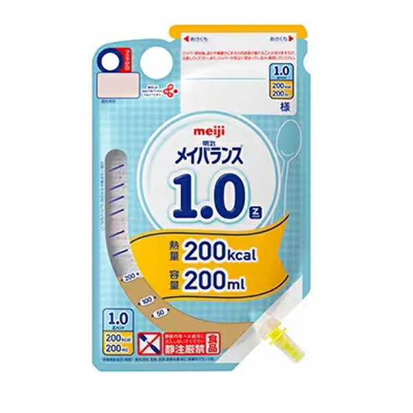 ■製品特徴●エネルギー1.0kcal/mlの流動食です。●チューブで摂取する300mlソフトパックタイプ。●7種類の微量元素を配合しています。●長鎖脂肪酸の代謝で必要なカルニチンを配合しています。●プレバイオティクス成分として、フラクトオリゴ糖を配合しています。●バニラ風味なのでおいしく召し上がっていただけます。●ジッパー付なので必要に応じて足りない栄養素や水分を追加できます。●ダイレクトジョイントが可能です。■内容量200ml■原材料液状デキストリン（国内製造）、乳たんぱく質、食用油脂（なたね油、パーム分別油、V.K2含有食用油脂）、難消化性デキストリン、砂糖、フラクトオリゴ糖、食塩、L-カルニチン、酵母／カゼインNa、乳化剤、pH調整剤、水酸化K、塩化K、炭酸Mg、香料、メタリン酸Na、V.C、安定剤（カラギナン）、V.E、硫酸鉄、グルコン酸亜鉛、リン酸Ca、ナイアシン、パントテン酸Ca、グルコン酸銅、V.B6、V.B1、V.B2、V.A、葉酸、ビオチン、V.D、V.B12、（一部に乳成分・大豆を含む）■栄養成分表示1パック（200ml）あたりエネルギー 200kcalたんぱく質 8.0g脂質 5.6g炭水化物 31.4g 糖質 29.4g 食物繊維 2.0g食塩相当量 0.56g亜鉛 1.6mg銅 0.16mgビオチン 30μg■賞味期限製造後270日■注意事項使用上の注意・医師・栄養士・薬剤師等の指導にもとづいて使用されることをお勧めします。静脈内等へは絶対に注入しないでください。・容器に変形・漏れ・膨張のあるもの、内容液に凝固・分離・悪臭・味の異常等がある場合は使用しないでください。・食事の代替として使用する場合は、必要に応じてビタミン・ミネラル・微量元素等の栄養素や水分を補給してください。・開封後は細菌汚染の可能性が生じるため、衛生管理に注意してください。開封後に全量を使用しない場合は、直ちに冷蔵し、その日のうちに使用してください。・他の食品や果汁等の酸性物質、多量の塩類等と混合すると凝固することがありますので注意してください。・長時間の加温や繰り返しの加温はしないでください。容器のまま直火や電子レンジにかけないでください。加温する場合は、紙パックでは未開封のままポリ袋等に入れ、お湯に浸してください。ソフトパックでは未開封のままお湯に浸してください。・ソフトパックの開栓時及び開栓後に容器本体を強くつかむと内容液がとびだすことがあるため、固い部分を持って扱ってください。・原材料由来の成分が沈殿・浮上することがありますが、栄養的な問題はありません。開封前によく振ってから使用してください。・この容器は使い捨て容器です。容器の再使用はしないでください。・流動食を初めて使用する場合や他の流動食から切り替えて使用する場合等は、投与速度を抑えて少量から開始し、症状に注意しながら徐々に投与量を増やしてください。保存上の注意・段ボールケースでの保存時は、200mlは7段、1000mlは6段、Zパックの200K・300Kは12段、400Kは10段までの積載にとどめ、上に重いものを置かないでください。・常温で保存できますが、直射日光を避け、凍結するおそれのない場所に保存してください。・落下・圧迫等の衝撃により容器が破損しやすいので、保管や取り扱いに注意してください。・段ボールケース開封時はカッターや先の尖ったものを使用しないでください。■アレルギー乳成分、大豆【お問い合わせ先】こちらの商品につきましての質問や相談は、当店(ドラッグピュア）または下記へお願いします。株式会社 明治東京都中央区京橋二丁目2番1号電話：0120-201-369受付時間：9:00~17:00 (土日祝日、年末年始除く)広告文責：株式会社ドラッグピュア作成：202307AY神戸市北区鈴蘭台北町1丁目1-11-103TEL:0120-093-849製造販売：株式会社 明治区分：食品文責：登録販売者 松田誠司■ 関連商品流動食関連商品介護補助食品関連商品株式会社 明治お取り扱い商品