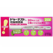 【製品特徴】初めてでも使いやすい妊娠検査薬 「ドゥーテスト・hCG 2回用」は、採尿部が大きいためかけやすく、尿がハネにくい構造です。確認サインで、正しく検査できたかお知らせします。判定方法がスティックにも記載されているので便利です。キャップを後ろにつけて、スティックの長さを伸ばせます。99％以上の正確さで、hCGを検出します。約1分で判定できます ■剤　型：テストスティック■使用目的尿中のヒト絨毛性性腺刺激ホルモン(hCG)の検出(妊娠の検査) ■成分 (テストスティック1本中)…抗hCG抗体(ウサギ)液：1μL金コロイド標識抗hCG・モノクローナル抗体(マウス)液：33μL検出感度：50IU/L 【使用方法】●検査ができる時期 生理予定日のおおむね1週間後から検査できます。また、朝、昼、夜、どの時間帯の尿でも検査できます。【使用上の注意】●してはいけないこと検査結果から、自分で妊娠の確定診断をしないでください。・判定が陽性であれば妊娠している可能性がありますが、正常な妊娠かどうかまで判別できませんので、できるだけ早く医師の診断を受けてください。・妊娠の確定診断とは、医師が問診や超音波検査などの結果から総合的に妊娠の成立を診断することです。●相談すること1.不妊治療をうけている人は使用前に医師にご相談ください。2.判定が陰性であっても、その後生理が始まらない場合には、再検査をするか、または医師にご相談ください。 【検査時期に関する注意】1.生理周期が順調な場合 生理予定日のおおむね1週間後から検査ができます。しかし妊娠の初期では、人によってはまれにhCGがごく少ないこともあり、陰性や不明瞭な結果を示すことがあります。このような結果がでてから、およそ1週間たってまだ生理が始まらない場合には、再検査をするか、または医師にご相談ください。2.生理周期が不規則な場合 前回の周期を基準にして予定日を求め、おおむねその1週間後に検査してください。結果が陰性でもその後生理が始まらない場合には、再検査をするか、または医師にご相談ください。●その他の注意 使用後のテストスティックは、プラスチックゴミとして各自治体の廃棄方法に従い廃棄してください。■お問い合わせ先こちらの商品につきましての質問や相談につきましては、当店（ドラッグピュア）または下記へお願いします。ロート製薬株式会社お客さま安心サポートデスクTEL:03-5442-6020（東京） TEL: 06-6758-1230（大阪）広告文責：株式会社ドラッグピュア作成：201311ST神戸市北区鈴蘭台北町1丁目1-11-103TEL:0120-093-849製造元：ロート製薬株式会社区分：第2類医薬品・日本製文責：登録販売者　松田誠司■ 関連商品妊娠検査薬　関連ロート製薬　お取扱商品