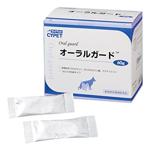 【成分(1gあたり)】 エネルギー:3kcaL、粗脂肪:3%以上、粗たんぱく質:2%以上、粗灰分:1.0%以下、粗繊維:0.5%以下、水分:8%以下 【主な原材料】 卵黄粉末(グロビゲンPG)、乳酸菌、ラクトフェリン、サンフェノン(茶抽出物)、ルブス乾燥エキスF ※使用の際は、商品に記載している詳細情報をご確認ください。 【給与目安】 犬:1回につき1包を、1日あたり2回を目安に食事に混ぜて与えてください。(2包/日) 猫:1回につき1/2包を、1日あたり2回を目安に食事に混ぜて与えてください。(1包/日) 【特長】 ●歯周病原因菌の分泌する酵素を抑制する卵黄粉末(グロビゲンPG)が主成分です。 ●フードに混ぜて利用可能なので高齢ペットにもご利用可能です。 ●口腔ケアに効果的な乳酸菌、ラクトフェリン、カテキン類、ポリグルタミン酸を配合。 ●安心の国産品です。