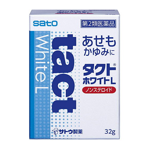 ■タクトホワイト 32g【佐藤製薬】 ●あせも，虫さされなどにすぐれた効きめがあります。 ●かゆみを抑え，かぶれを鎮めます。 ●患部を乾かし，治りを早めます。 ●清涼感のある白色リニメント剤です。 ●ステロイドが入っていません。 内容量 32g 効能・効果 あせも，かゆみ，虫さされ，じんましん，湿疹，皮膚炎，かぶれ，しもやけ，ただれ 用法・用量 1日数回，患部に適量を塗布します。 ＜用法関連注意＞ （1）定められた用法・用量を厳守してください。 （2）小児に使用させる場合には，保護者の指導監督のもとに使用させてください。 （3）目に入らないように注意してください。万一，目に入った場合には，すぐに水又はぬるま湯で洗ってください。なお，症状が重い場合には，眼科医の診療を受けてください。 （4）外用にのみ使用してください。 使用上の注意 ●相談すること 1．次の人は使用前に医師，薬剤師又は登録販売者にご相談ください 　（1）医師の治療を受けている人。 　（2）薬などによりアレルギー症状を起こしたことがある人。 　（3）湿潤やただれのひどい人。 2．使用後，次の症状があらわれた場合は副作用の可能性がありますので，直ちに使用を中止し，この文書を持って医師，薬剤師又は登録販売者にご相談ください [関係部位：症状] 皮膚：発疹・発赤，かゆみ，はれ 3．5〜6日間使用しても症状がよくならない場合は使用を中止し，この文書を持って医師，薬剤師又は登録販売者にご相談ください 成分・分量 ジフェンヒドラミン・・・1.0% dl-メチルエフェドリン塩酸塩・・・0.5% リドカイン・・・0.5% グリチルリチン酸ニカリウム・・・0.5% イソプロピルメチルフェノール・・・0.1% 酸化亜鉛・・・12.5% 添加物として、ハッカ油，ポリソルベート80，CMC-Na，クエン酸Na，香料（l -メントール，チモールを含む）を含有する。 保管及び取扱い上の注意 （1）直射日光の当たらない湿気の少ない涼しい所に密栓して保管してください。 （2）小児の手の届かない所に保管してください。 （3）他の容器に入れ替えないでください。 　（誤用の原因になったり品質が変わるおそれがあります。） （4）酸化亜鉛が配合されているため塗布部が白くなります。 （5）使用期限をすぎた製品は，使用しないでください。 使用期限 使用期限まで180日以上あるものをお送りします。 製造販売元 佐藤製薬株式会社 東京都港区元赤坂1丁目5番27号 お客様相談窓口 電話：03（5412）7393 受付時間：9：00〜17：00（土，日，祝日を除く） 広告文責 多賀城ファーマシー株式会社 薬剤師：根本一郎 TEL：022-362-1675 原産国 日本 リスク区分 第2類医薬品 ※パッケージデザイン・内容量等は予告なく変更されることがあります。 ■この商品は医薬品です。用法・用量を守り、正しくご使用下さい。 医薬品販売に関する記載事項（必須記載事項）はこちら