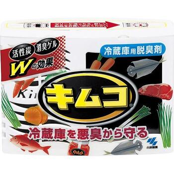 ■キムコ【小林製薬】 ●備長炭の8倍のパワーの活性炭を配合して冷蔵庫用脱臭剤 ●魚や漬物などキツイ臭いでもしっかり消します。 ●効き目は6ヶ月しっかり持続します。 ●炭入りゼリーで取替え時期が一目でわかります。 内容量 113g 使用方法 (1)容器底面からフィルムを破る (2)フタを外し、ゼリーの容器を取り出す (3)アルミシールをはがす (4)ゼリーの容器をもとに戻し、フタを閉めて使う ※容器の中に入っている黒い袋は破らずにそのまま使用する ※ゼリー表面に白い粒状のものが現れることがあるが、ゼリーの中の成分で、機能・衛生上問題はない ※容器は立てて使用する倒すとゼリーがきれいに下に減らない 成分 ヤシ殻活性炭、造粒活性炭、両性界面活性剤系消臭剤 注意事項 ・本品は食べられない ・小児の手の届くところに置かない ・高温、直射日光の当たる場所に置かない ・用途以外には使用しない ・冷凍室では使用しない 原産国 日本 発売元 小林製薬 541-0045 大阪府大阪市中央区道修町4-4-10 お客様相談室：0120-5884-08 受付時間9：00-17：00(土・日・祝日を除く) 広告文責 多賀城ファーマシー株式会社 TEL：022-362-1675 区分 雑貨 ※パッケージデザイン・内容量等は予告なく変更されることがあります。