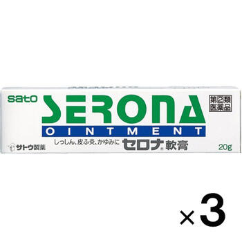 ■セロナ軟膏 20g【佐藤製薬】 ●しっしん，皮ふ炎，かぶれなどの炎症やかゆみに効果をあらわす，ヒドロコルチゾン酪酸エステルを配合した軟膏です。 ●のびのよい，油脂性の軟膏です。患部がカサカサしているとき，ジュクジュクしているとき，どちらでもお使いになれます。 内容量 20g 効能・効果 湿疹，皮膚炎，かぶれ，かゆみ，虫さされ，あせも，じんましん 用法・用量 1日数回，患部に適量を塗布します。 ＜用法関連注意＞ （1）定められた用法・用量を厳守してください。 （2）小児に使用させる場合には，保護者の指導監督のもとに使用させてください。 （3）目に入らないように注意してください。万一，目に入った場合には，すぐに水又はぬるま湯で洗ってください。なお，症状が重い場合には，眼科医の診療を受けてください。 （4）外用にのみ使用してください。 使用上の注意 ■してはいけないこと （守らないと現在の症状が悪化したり，副作用が起こりやすくなります） 1．次の部位には使用しないでください 　水痘（水ぼうそう），みずむし・たむし等又は化膿している患部。 2．顔面には，広範囲に使用しないでください 3．長期連用しないでください ■相談すること 1．次の人は使用前に医師，薬剤師又は登録販売者にご相談ください 　（1）医師の治療を受けている人。 　（2）妊婦又は妊娠していると思われる人。 　（3）薬などによりアレルギー症状を起こしたことがある人。 　（4）患部が広範囲の人。 　（5）湿潤やただれのひどい人。 2．使用後，次の症状があらわれた場合は副作用の可能性がありますので，直ちに使用を中止し，この文書を持って医師，薬剤師又は登録販売者にご相談ください ［関係部位：症状］ 皮膚：発疹・発赤，かゆみ 皮膚（患部）：みずむし・たむし等の白癬，にきび，化膿症状，持続的な刺激感 3．5〜6日間使用しても症状がよくならない場合は使用を中止し，この文書を持って医師，薬剤師又は登録販売者にご相談ください 成分・分量 ヒドロコルチゾン酪酸エステル・・・0.05% 添加物としてステアリルアルコール，パラフィン，ワセリンを含有する。 保管及び取扱い上の注意 （1）直射日光の当たらない湿気の少ない涼しい所に密栓して保管してください。 （2）小児の手の届かない所に保管してください。 （3）他の容器に入れ替えないでください。 　（誤用の原因になったり品質が変わるおそれがあります。） （4）使用期限をすぎた製品は，使用しないでください。 （5）寒さで軟膏が硬くなり出しにくいときは，チューブをしばらく手の中で暖めてからお使いください。 使用期限 使用期限まで180日以上あるものをお送りします。 製造販売元 佐藤製薬株式会社 東京都港区元赤坂1丁目5番27号 お客様相談窓口 電話：03-5412-7393 受付時間：9：00〜17：00（土，日，祝日を除く） 広告文責 多賀城ファーマシー 株式会社 薬剤師：根本一郎 TEL：022-362-1675 原産国 日本 リスク区分 第(2)類医薬品 ※パッケージデザイン・内容量等は予告なく変更されることがあります。 ■この商品は医薬品です。用法・用量を守り、正しくご使用下さい。 医薬品販売に関する記載事項（必須記載事項）はこちら