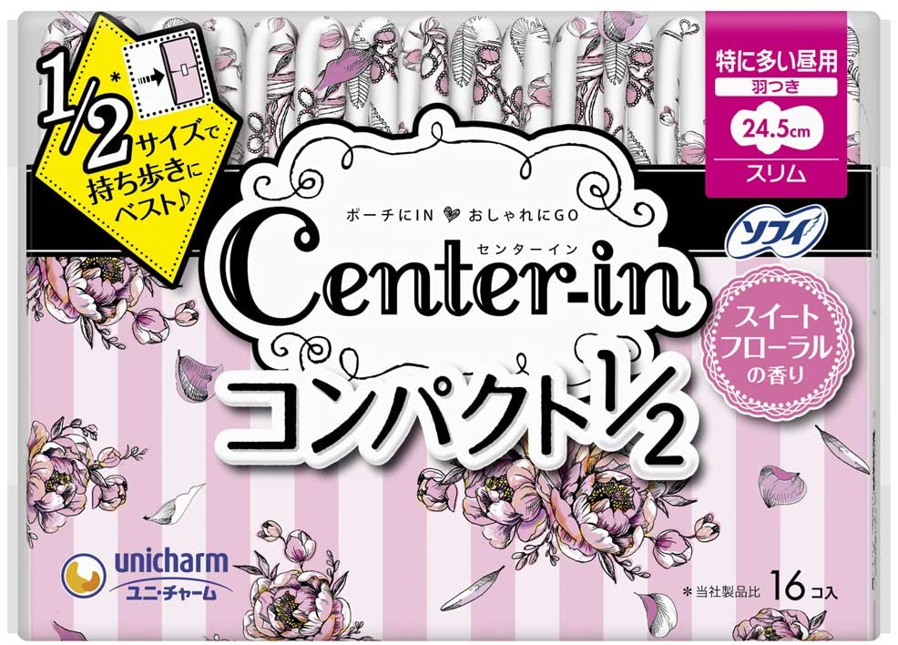 ユニチャーム センターイン コンパクト1／2 スイート 特に多い昼用 羽つき【4903111312474】 生理用ナ..