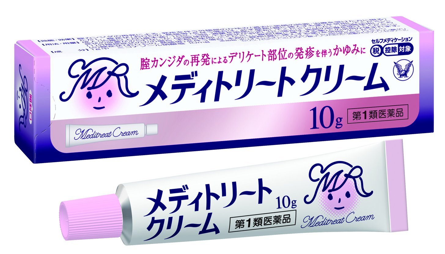 商品説明 「メディトリートクリーム 10g」は、ミコナゾール硝酸塩を主成分とした外陰用の治療薬です。ミコナゾール硝酸塩は、膣カンジダの原因であるカンジダ菌を殺菌し、膣カンジダによる諸症状を改善します。膣カンジダの再発による、発疹を伴う外陰部のかゆみに効果を発揮します。医薬品。 使用上の注意 ●してはいけないこと (守らないと現在の症状が悪化したり、副作用が起こりやすくなります) 1.次の人は使用しないでください (1)初めて発症したと思われる人。(初めて症状があらわれた場合は、他の疾病が原因の場合がありますので、医師の診断を受ける必要があります) (2)本剤又は本剤の成分によりアレルギー症状を起こしたことがある人。(本剤の使用により再びアレルギー症状を起こす可能性があります) (3)15歳未満又は60歳以上の人。(15歳未満の人は初めて発症した可能性が高く、また60歳以上の人は他の疾患の可能性や他の菌による複合感染の可能性があるため) (4)妊婦又は妊娠していると思われる人。(薬の使用には慎重を期し、医師の診断を受ける必要があります) (5)発熱、悪寒、下腹部痛、背中や肩の痛み、色のついた又は血に染まったおりもの、魚臭いおりもの、生理の停止、腟からの不規則又は異常な出血、腟又は外陰部における潰瘍、浮腫又はただれがある人。(別の疾病の可能性がありますので、医師の診断を受ける必要があります) (6)次の診断を受けた人。 糖尿病(頻繁に本疾病を繰り返す可能性が高いので、医師の診断を受ける必要があります) (7)ワルファリン等の抗凝血剤を服用している人。(ワルファリンの作用である出血傾向が強くなる場合があります) (8)本疾病を頻繁に繰り返している人。(1-2ヵ月に1回又は6ヵ月以内に2回以上) (9)腟カンジダの再発かわからない人。(自己判断できない場合は、医師の診断を受ける必要があります) 2.次の部位には使用しないでください (1)腟周辺(外陰)以外の部位。(本剤は外陰部以外に使用する製品ではありません) ●相談すること 1.次の人は使用前に医師又は薬剤師に相談してください (1)医師の治療を受けている人。(医師から処方されている薬に影響したり、本剤と同じ薬を使用している可能性もあります) (2)薬などによりアレルギー症状を起こしたことがある人。(薬などでアレルギーを起こした人は、本剤でも起こる可能性があります) (3)授乳中の人。(薬の使用には慎重を期す必要があります) 2.使用後、次の症状があらわれることがあるので、このような症状の持続又は増強が見られた場合には、使用を中止し、この説明書を持って医師又は薬剤師に相談してください 関係部位 症状 腟周辺の皮膚(外陰) かゆみ、発疹・発赤、かぶれ、熱感、びらん、刺激感、小水疱、はれ、乾燥・亀裂、落屑 (本剤によるアレルギー症状であるか、本剤の薬理作用が強くあらわれたものであると考えられ、このような場合、同じ薬を続けて使用すると症状がさらに悪化する可能性があります) 3.3日間使用しても症状の改善がみられない場合又は6日間使用しても症状が消失しない場合は、医師の診療を受けてください。特に、クリーム単独使用の場合は、自己判断で治療をすることなく医師の診療を受けてください。(症状が重いか他の疾病による可能性があります) 効能・効果 腟カンジダの再発による、発疹を伴う外陰部のかゆみ(過去に医師の診断・治療を受けた方に限る) ただし、腟症状(おりもの、熱感等)を伴う場合は、必ず腟剤(腟に挿入する薬)を併用してください。 【注意】 本剤はカンジダによる外陰部の症状を改善しますが、腟内の治療を行うものではありません。 【解説】 外陰部の症状は、腟の中にいるカンジダ菌が外陰部に影響を及ぼすことによって起こる疾病で、かゆみの他、発疹、熱感を生じます。外陰部皮膚に発赤やただれ等の発疹を伴うかゆみがあらわれた場合にお使いください。 用法・用量 成人(15歳以上60歳未満)、1日2-3回、適量を患部に塗布してください。 ただし、3日間使用しても症状の改善がみられないか、6日間使用しても症状が消失しない場合は、医師の診療を受けてください。 (1)外陰部症状のみの場合：本剤を使用してください。腟剤(腟に挿入する薬)との併用が望まれます。 (2)腟症状(おりもの、熱感等)を伴う場合：本剤に腟剤(腟に挿入する薬)を併用してください。 【注意】 (1)定められた用法・用量を厳守してください。 (2)目に入らないように注意してください。万一、目に入った場合には、すぐに水又はぬるま湯で洗い、直ちに眼科医の診療を受けてください。 (3)腟周辺(外陰)にのみ使用してください。 (4)使用前後によく手を洗ってください。 (5)生理中の使用は避け、使用中に生理になった場合は本剤の使用を中止してください。その場合は治癒等の確認が必要であることから医師の診療を受けてください。(生理中は薬剤が流され、効果が十分得られない場合があります) *ご使用の前に入浴するか、ぬるま湯で患部を清潔にし、使用してください。 【チューブの穴の開け方】 キャップを逆さにして、突起部をチューブの先に強く押し当ててください。 成分・分量 1g中 成分 分量 はたらき ミコナゾール硝酸塩 10mg カンジダ菌に対して強い抗菌作用を示します 添加物：ポリオキシエチレンセチルエーテル、自己乳化型モノステアリン酸グリセリン、パラベン、ミリスチン酸イソプロピル、流動パラフィン、セタノール 保管および取扱い上の注意 (1)直射日光の当たらない涼しい所に密栓して保管してください。 (2)小児の手のとどかない所に保管してください。 (3)他の容器に入れかえないでください。(誤用の原因になったり品質が変わることがあります) (4)コンドームやペッサリー等の避妊用ラテックス製品との接触を避けてください。(これらの製品が劣化・破損することがあります) (5)使用期限を過ぎた製品は使用しないでください。なお、使用期限内であっても、開封後はなるべくはやく使用してください。(品質保持のため) お問い合わせ先 この製品についてのお問い合わせは、お買い求めのお店又は下記にお願い申しあげます。 連絡先：大正製薬株式会社 お客様119番室 電話：03-3985-1800 受付時間 8：30-21：00(土、日、祝日を除く) 大正製薬株式会社 東京都豊島区高田3丁目24番1号 副作用被害救済制度のお問い合わせ先 (独)医薬品医療機器総合機構 電話：0120-149-931(フリーダイヤル) 製品名 メディトリートクリーム 一般用医薬品の使用期限 使用期限まで100日以上ある医薬品をお届けします。 商品区分：【第1類医薬品】 医薬品販売に関する記 載事項 文責：株式会社ドラッグWAKUWAKU薬剤師　村松　未英 広告文責：株式会社ドラッグWAKUWAKU TEL：0439-50-3389