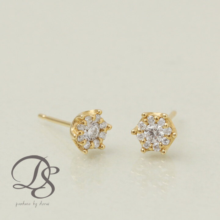 18金 ピアス ゴールド ピアス 18k K18 レディースダイヤモンド 大小 計0.2ct pierce 一粒ダイヤ誕生日 プレゼント 贈り物 妻 彼女DEVAS ディーヴァス 【送料無料】