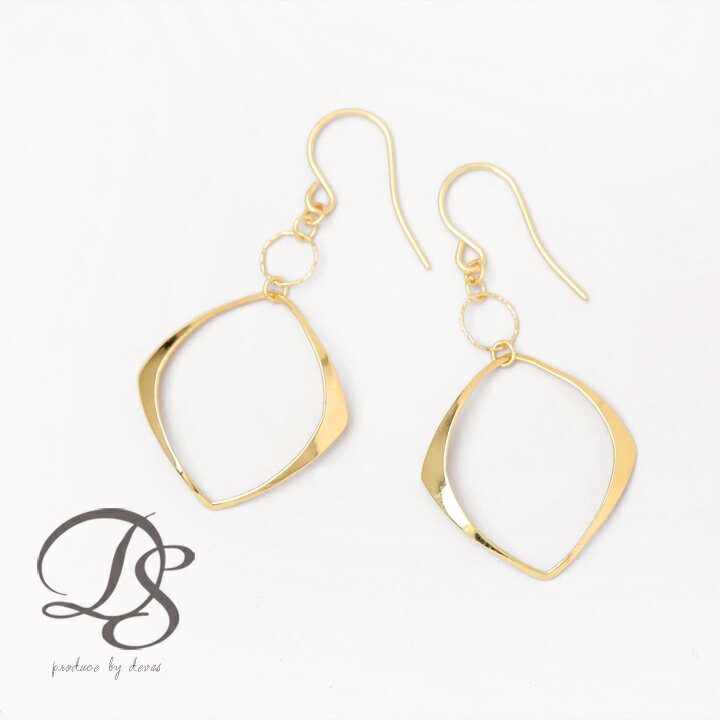 18金 ピアス 18k 18金ピアス レディース シンプル ひし形 モチーフ ゴールド 金ピアス k18 金属アレルギー対応 シンプルピアス フック フックピアス 揺れる 両耳 大きめ 大人かわいい 18kピアス 18 金 k18ピアス おしゃれ 普段 使い