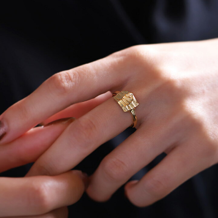 【2/4 値上げ対象】【7000円OFF 1/28まで 】18金 リング ゴールド レディース メンズ シンプル 石目テクスチャ スクエアリング 刻印 名入れ 18金指輪 k18リング ピンクゴールド 太め ペア 18k 18 金 地金 18kリング 6号 7号 8号 9号 10号