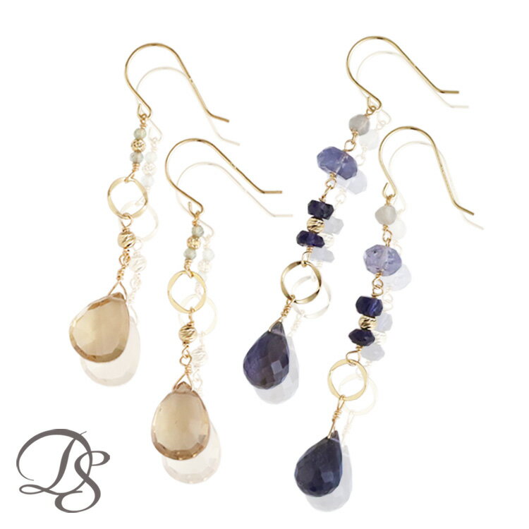 楽天DEVAS（ディーヴァス）18金 ピアス 18k 18金ピアス レディース シンプル 天然石 アイオライト グレイムーンストーン ゴールド 金ピアス k18 金属アレルギー対応 シンプルピアス フック 揺れる 大人かわいい 可愛い 華奢 18kピアス 18 金 k18ピアス おしゃれ 大人 両耳