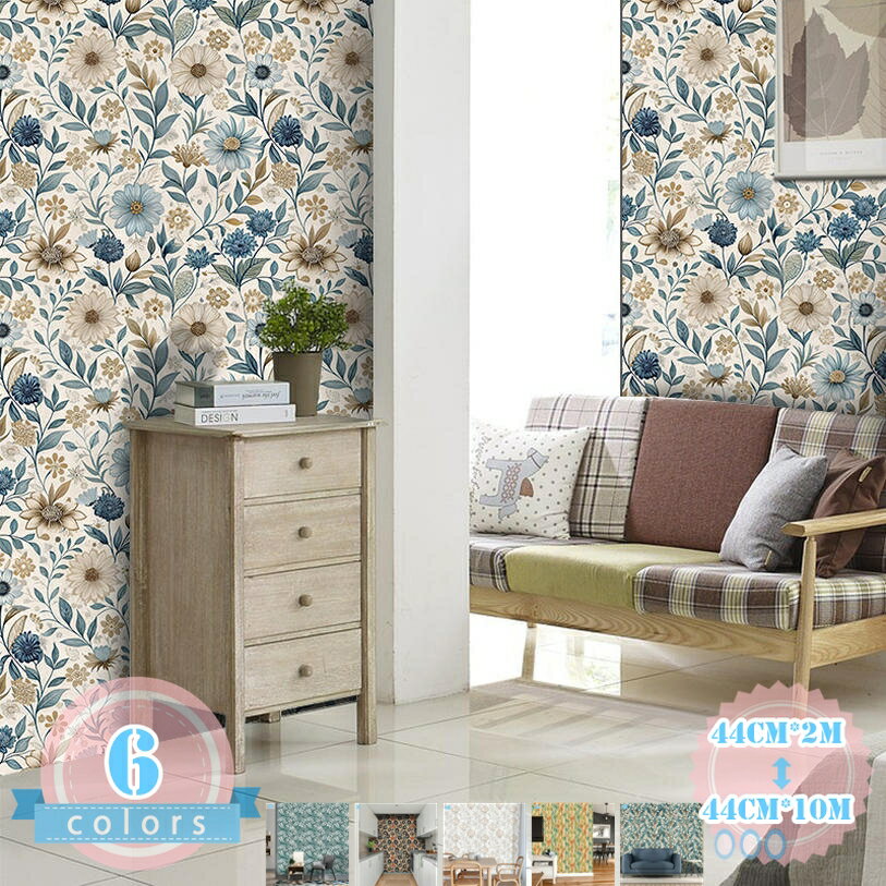 Wallpaper - 壁紙 剥がせる 壁紙シート 花柄 防水防油 模様替えシート テーブル 家具 リフォーム用 部屋 DIY 賃貸OK 耐熱 防カビ 西海岸風 壁紙 シール 剥がせる リメイクシート 防水シール リフォームシート 防カビ カッティングシート のり付き ds-store