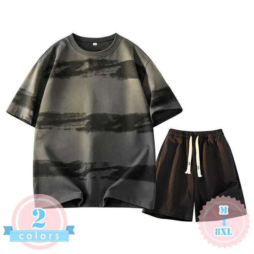上下セット メンズ 半袖 部屋着 セットアップ Tシャツ ショートパンツ ゆったりサイズ 体型カバー 短パン ジャージ 丸首 薄手 スポーツウェア ルームウエア 運動着 涼感 ストリート トレーニング 夏用 ds-store