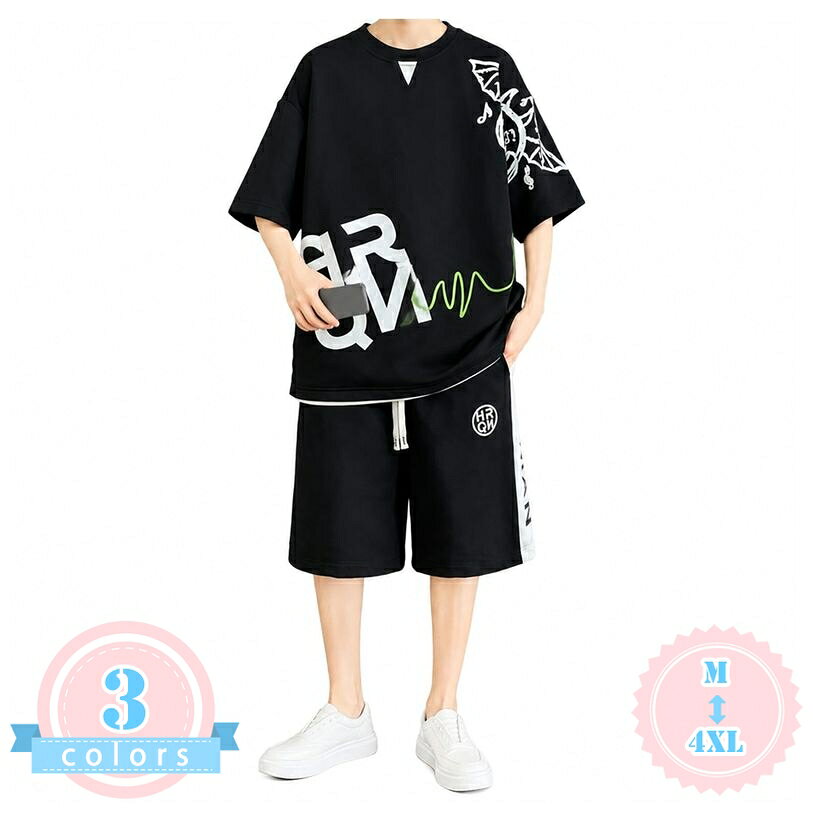 セットアップ メンズ 半袖 上下セット ゆったり 体型カバー カジュアル Tシャツ ハーフパンツ 夏服 スポーティ ルームウェア 部屋着 切り替えデザイン 大きいサイズ ds-store