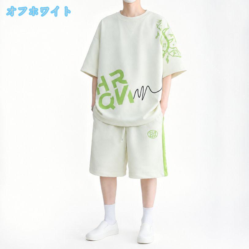 DSショップのセットアップ メンズ 半袖 上下セット ゆったり 体型カバー カジュアル Tシャツ ハーフパンツ 夏服 スポーティ ルームウェア 部屋着 切り替えデザイン 大きいサイズ ds-store｜アングル2