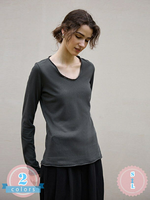 Garments - ロンティー レディース 長袖 tシャツ トレンド ゆる感 小顔効果 カットソー クルーネック ティーシャツ ロングスリーブ 無地 カジュアル ゆったり 重ね着 きれいめ オシャレ 着やせ レイヤード 原宿 可愛い 丸首 日常 ds-store