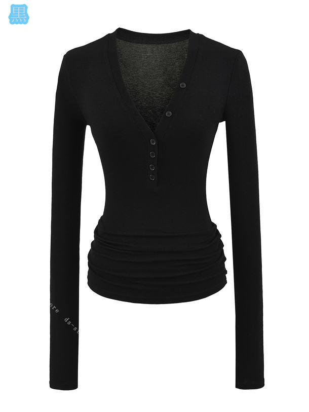 カットソー 無地 ファッション Vネック タイト ベーシック 長袖 Tシャツ レディース スリムフィット リブ 春 秋 細身 インナー カジュアル エレガント 体型カバー パーティー 快適 着痩せ セクシー tシャツ ボディコン ds-store 3