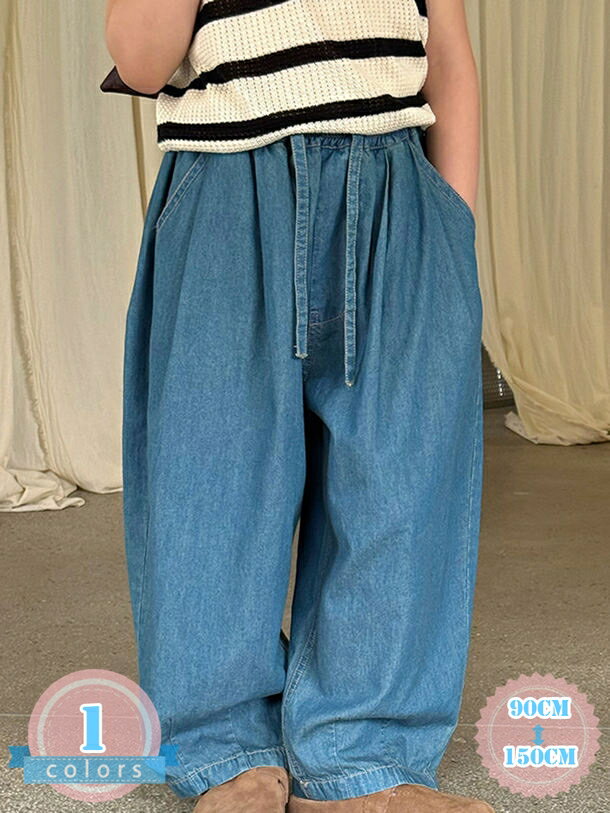 500円OFFクーポン デニムパンツ ワイド 女の子 小学生 キッズ 長ズボン 無地 薄手 春夏 オールシーズン ジーパン デニム ゆったりパンツ 夏服 子供服 キッズ服 やわらかい ポケット ds-store