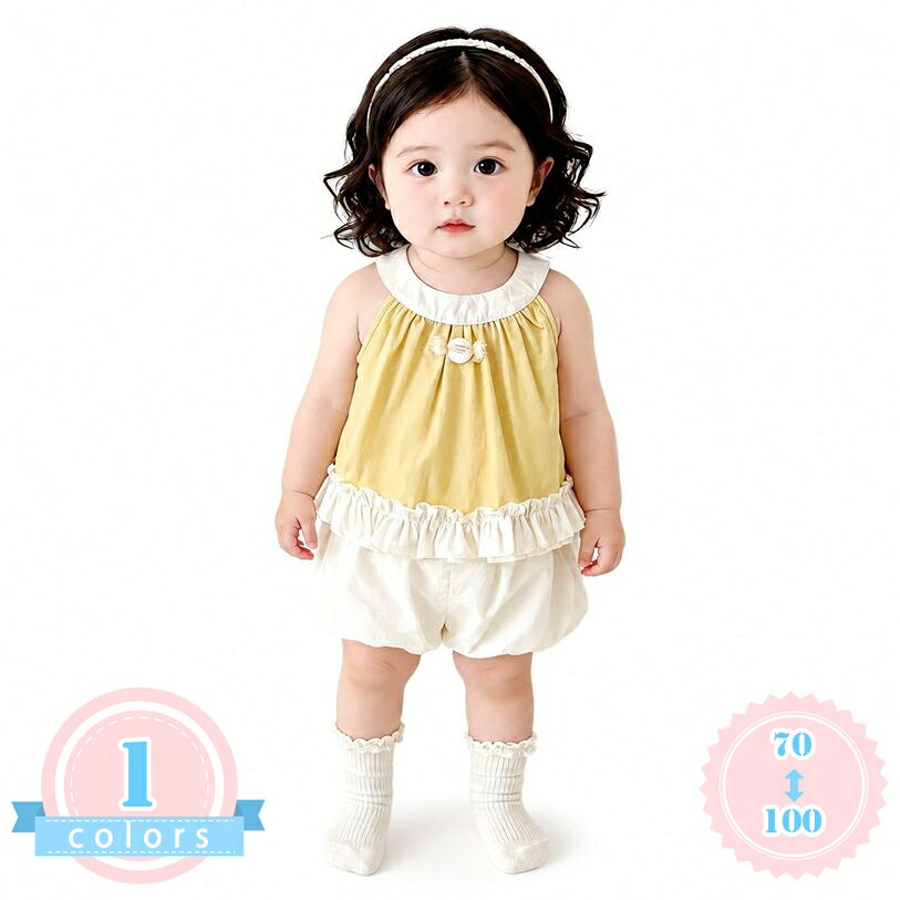 300円OFFクーポン キッズ パジャマ ゆったり ルームウェア 上下セット ベビー トップス かぼちゃパンツ バルーンパンツ ウエストゴム 丸襟 裾フリル 部屋着 お出かけ 夏 ds-store