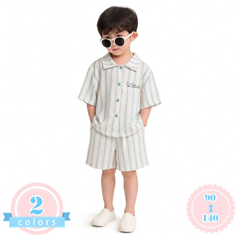 キッズ パジャマ 半袖 前開き ルームウェア 上下セット 子供服 シャツパジャマ 男...