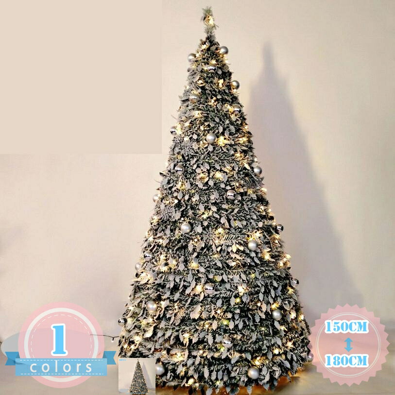 1000円OFFクーポン 雪化粧 クリスマスツリー 折りたたみ式 一体成型 伸縮タイプ 宝塔型 コンパクト PVC きらめきラメ付き 室内装飾 簡単設置 ボール リボン ラメツリー 豪華に輝く 伸縮式ツリー 簡単設置 組立品 ds-store