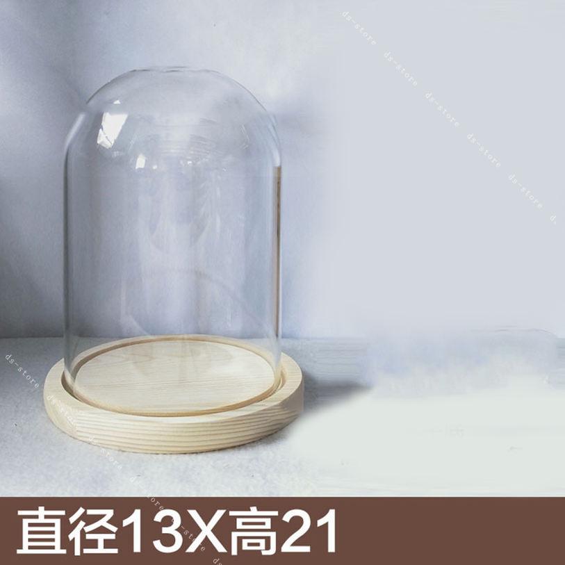 300円OFFクーポン 透明ガラスドーム 円柱 大きい 木製ベース付き 展示用ケース 保...