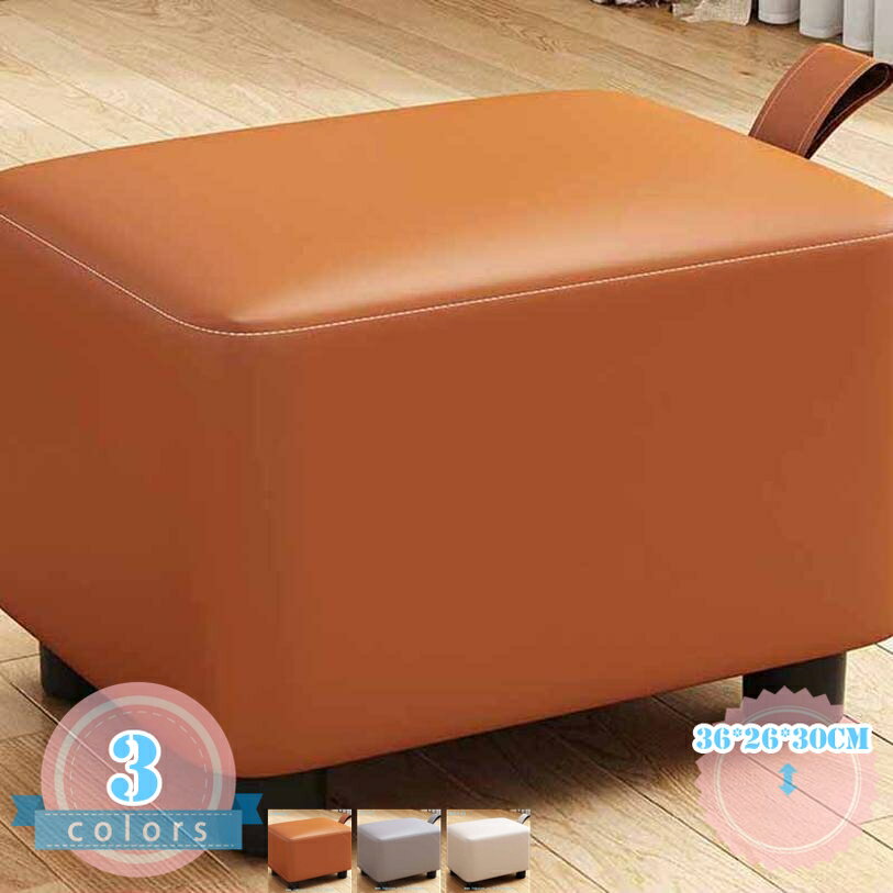 Stools - 木製脚のふわふわスツール おしゃれ 使いやすい 省スペース コンパクト 収納 木製 無地 PUレザースツール チェア 小さいいす 四角椅子 ローチェア 食事椅子 長方形スツール 足置き 台 フットレスト ローテーブル用 滑り止め ds-store