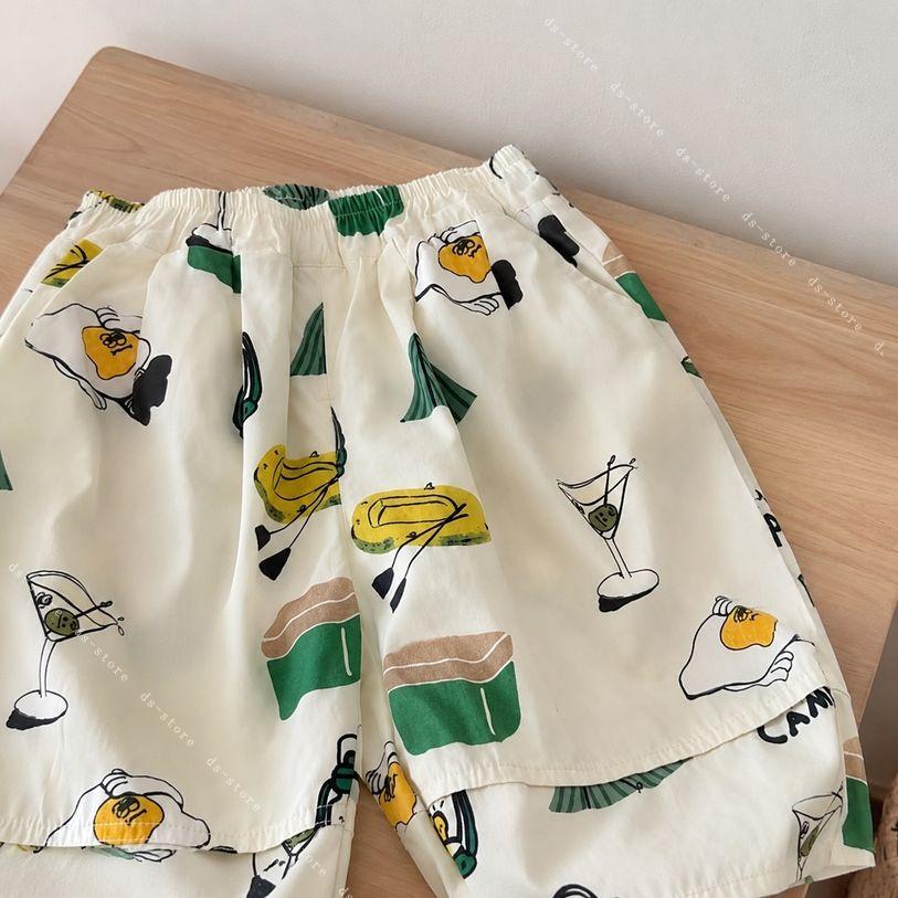DSショップのパンツ ゆったり 動きやすい 男の子 クロップドパンツ 服 ボトムス ズボン サルエル カジュアル プリント 通気性 涼しい 薄手 半ズボン ウエストゴム 通学 お出かけ 夏服 ジュニア ds-store｜アングル3