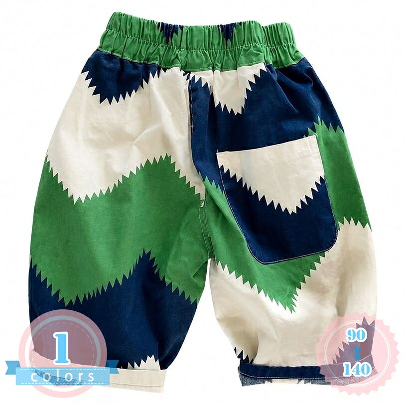 500円OFFクーポン ハーフパンツ 男の子 ゆったりサイズ ショートパンツ ジュニア 五分丈 半ズボン ウェーブ柄 配色 ボトムス ウエストゴム 通気性 カジュアル お出かけ 通学 デイリー 夏 ds-store