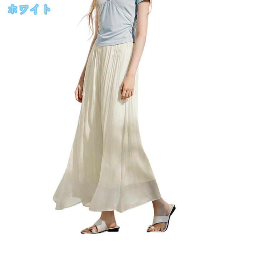 DSショップのスカーチョ レディース 着痩せ見え ワイドパンツ シフォン ロングパンツ ガウチョ 涼感 薄手 脚長効果 ゆったり フリーサイズ きれいめ 上品 ギャザー 通勤 オフィス デイリー 春夏 ds-store｜アングル2