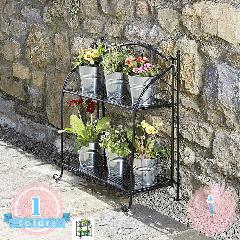 Flower Stand - アイアンフラワーシェルフ2段 フラワースタンド フラワーラック ガーデンラック アイアン 植物スタンド プランタースタンド 鉢植え スタンド 園芸ラック フラワーラック 花台 植物棚 盆栽棚 ガーデンラック 屋外 室内 ds-store