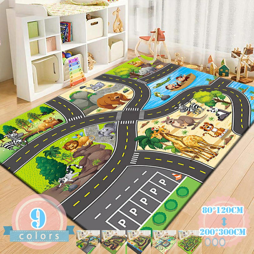 子供部屋マット プレイマット キッズラグ 遊びマット 地図マップ 道路柄 デスクマ...