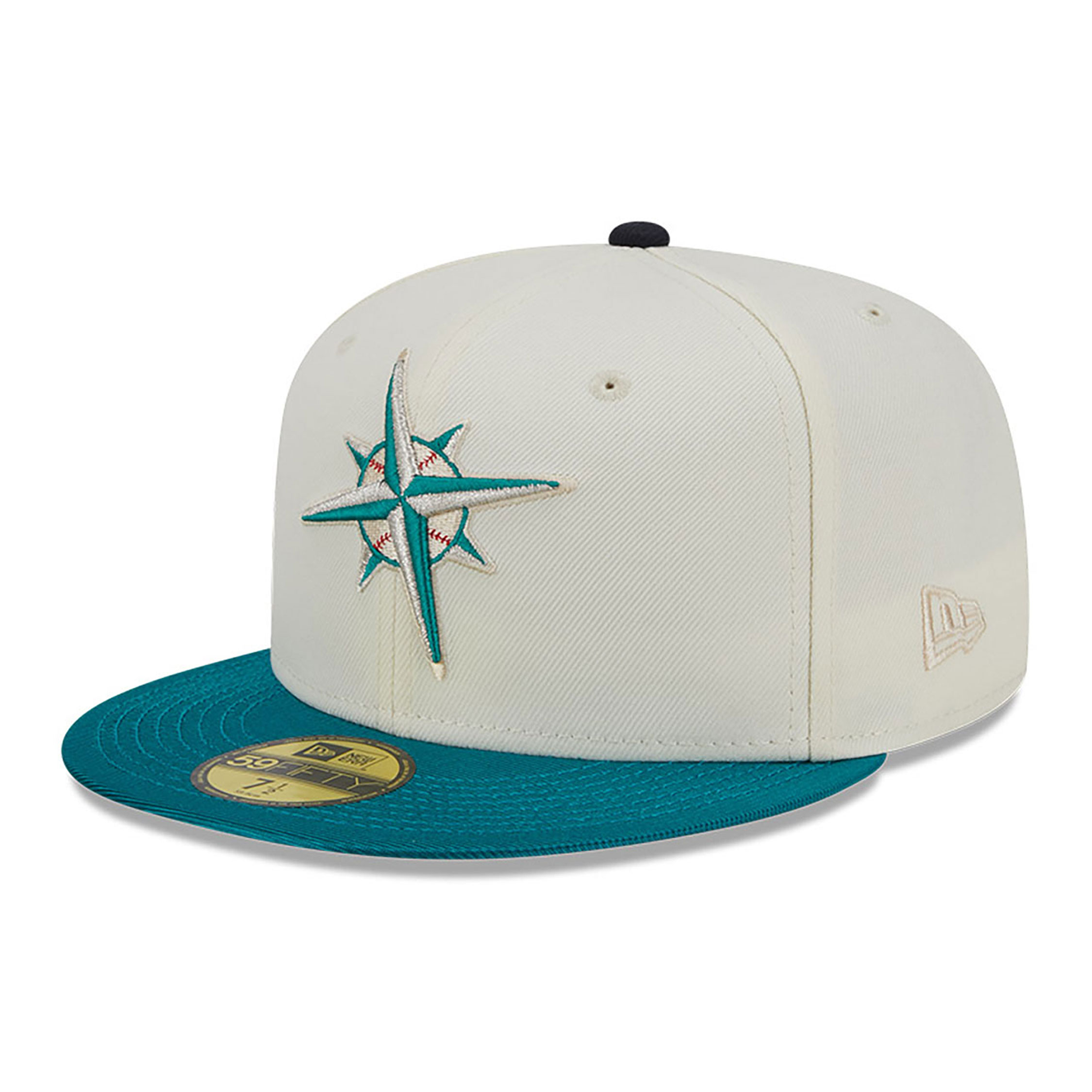 ニューエラ キャップ 59FIFTY シアトル マリナーズ Turn Ahead the Clock MLB Seattle Mariners Team Shimmer Off White 59FIFTY Fitted Cap 帽子 クロームホワイト ターコイズブルー