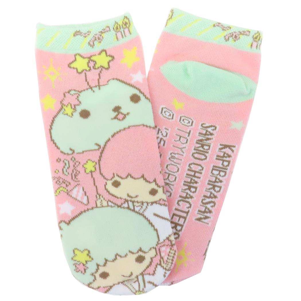 カピバラさん×サンリオ レディースソックス 3柄セット（パーティ マイメロディ パープル・ポムポムプリン グリーン・リトルツインスターズ キキララ ピンク） ジェイズプランニング 【日本メーカー正規品】