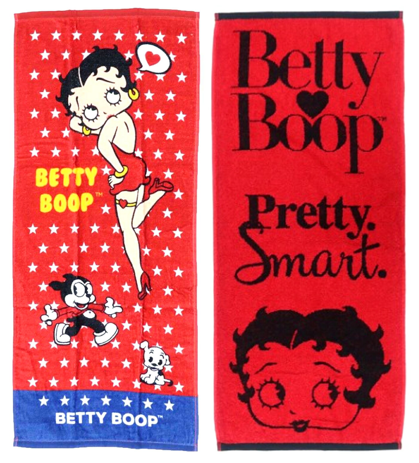 ベティ・ブープ フェイスタオル 薄手 2柄セット（シャーリング ベティーバー・ジャガード レッドフェイス） 犬飼タオル