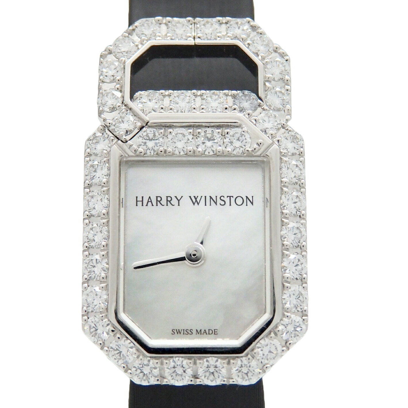 【最大3万円OFFクーポン配布】国内正規　K18WG　HARRY WINSTON　ハリーウィンストン　リンク・シグネチャー・バイ ハリーウィンストン タイムピース　ダイヤ　HJTQHM18WW036　レディース　クォーツ　シェル文字盤 【中古】【DS KATOU】