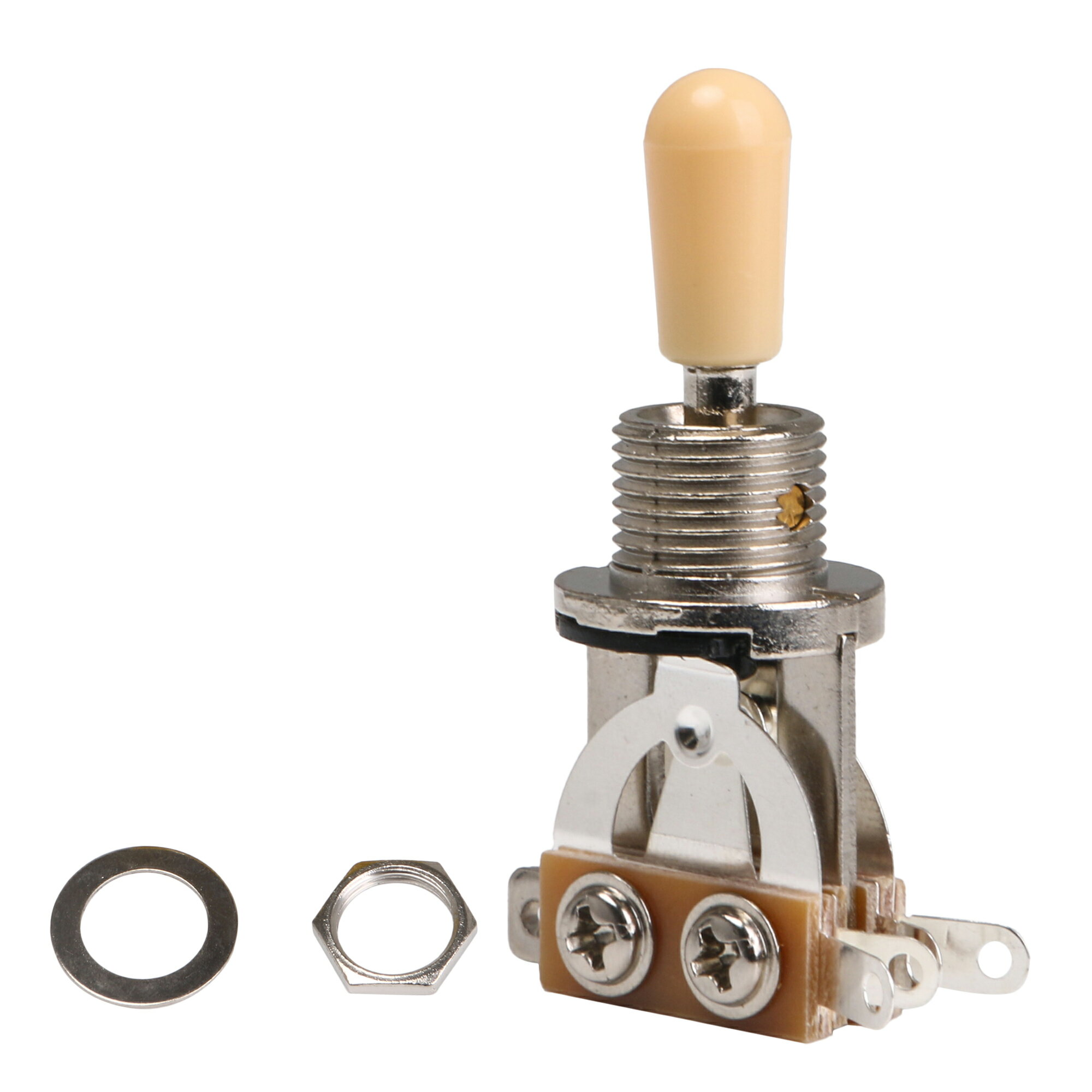 商品情報説明説明:1.3ウェイトグルスイッチです。2.メタル製で、クリーム色ノブが付きます。3.エレキギターセレクタースイッチに適します。材質:メタルカラー:クロムSIZEベース直径:1.8cm高さ:5.1cmパッケージ1 x トグルスイッチ