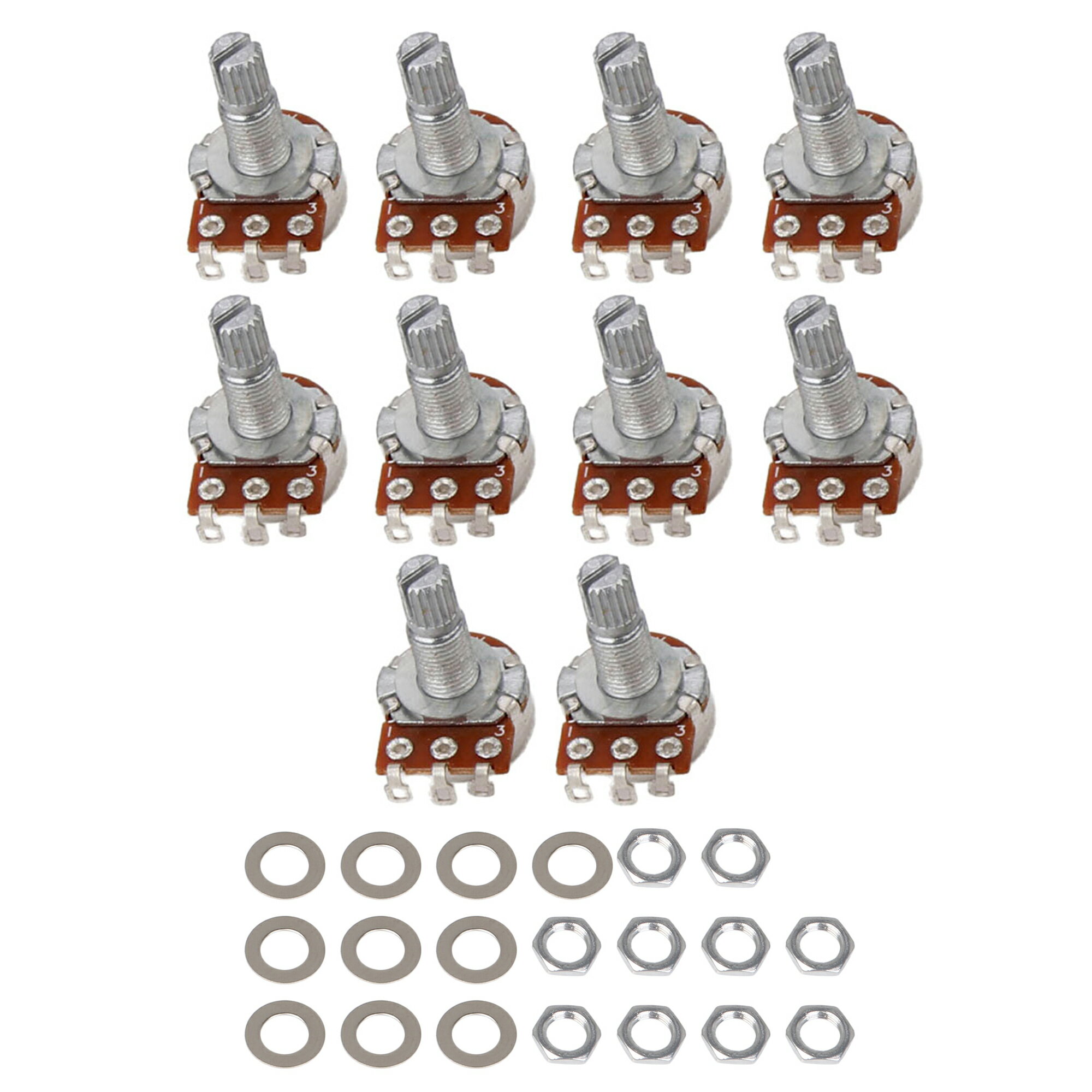 10個セット ギター ボリュームポット B500K ポテンショメータ 18mmシャフト メタル製 クロム