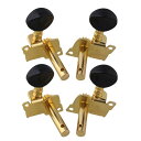 4個入 ウクレレ/4弦ギター用 チューニングペグ 2L2R ブラックボタン メタル製 ゴールド