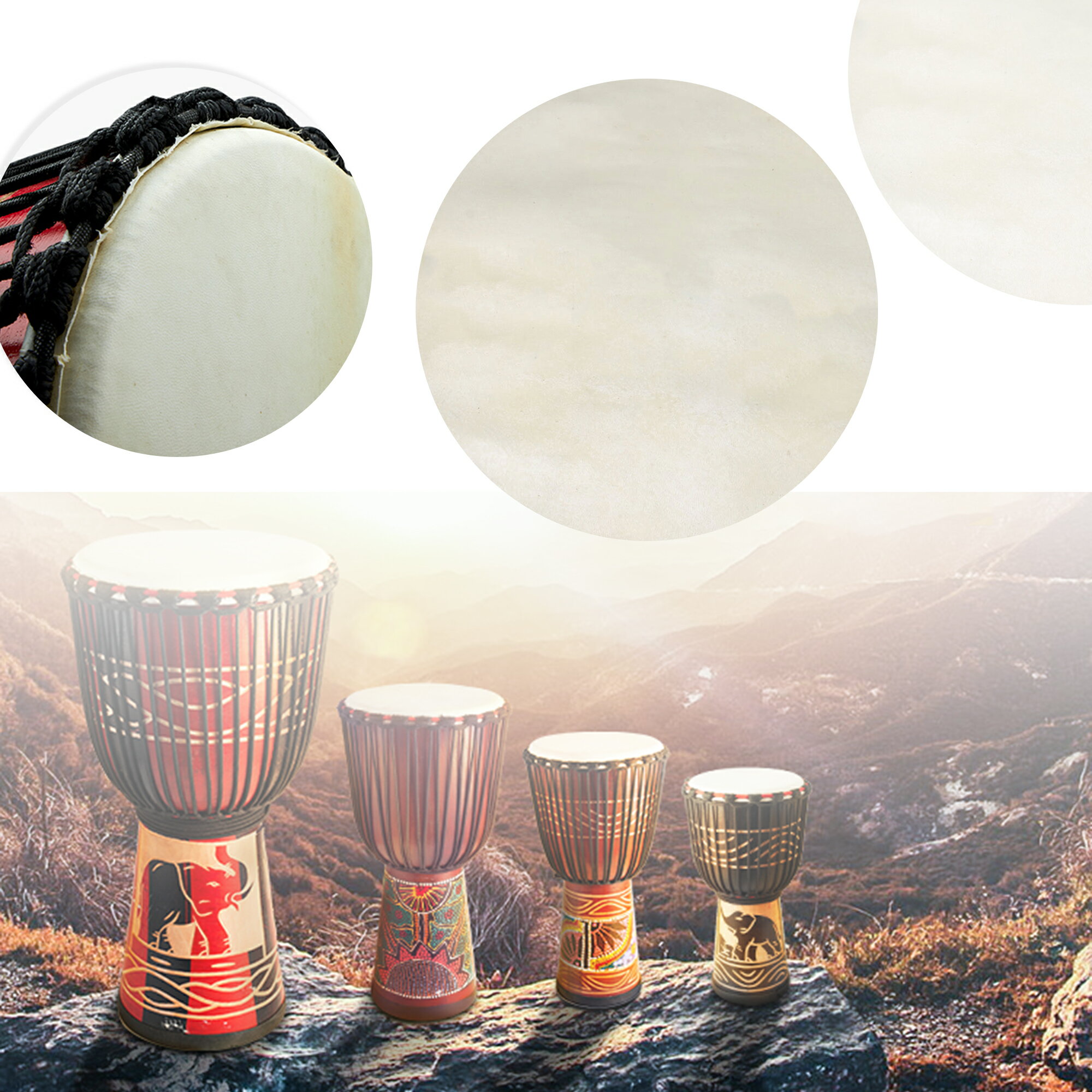 40cm ドラムヘッド 山羊の皮製 12”ボンゴドラム/シャーマンドラム/ジャンベ用 打楽器アクセサリ ベージュ