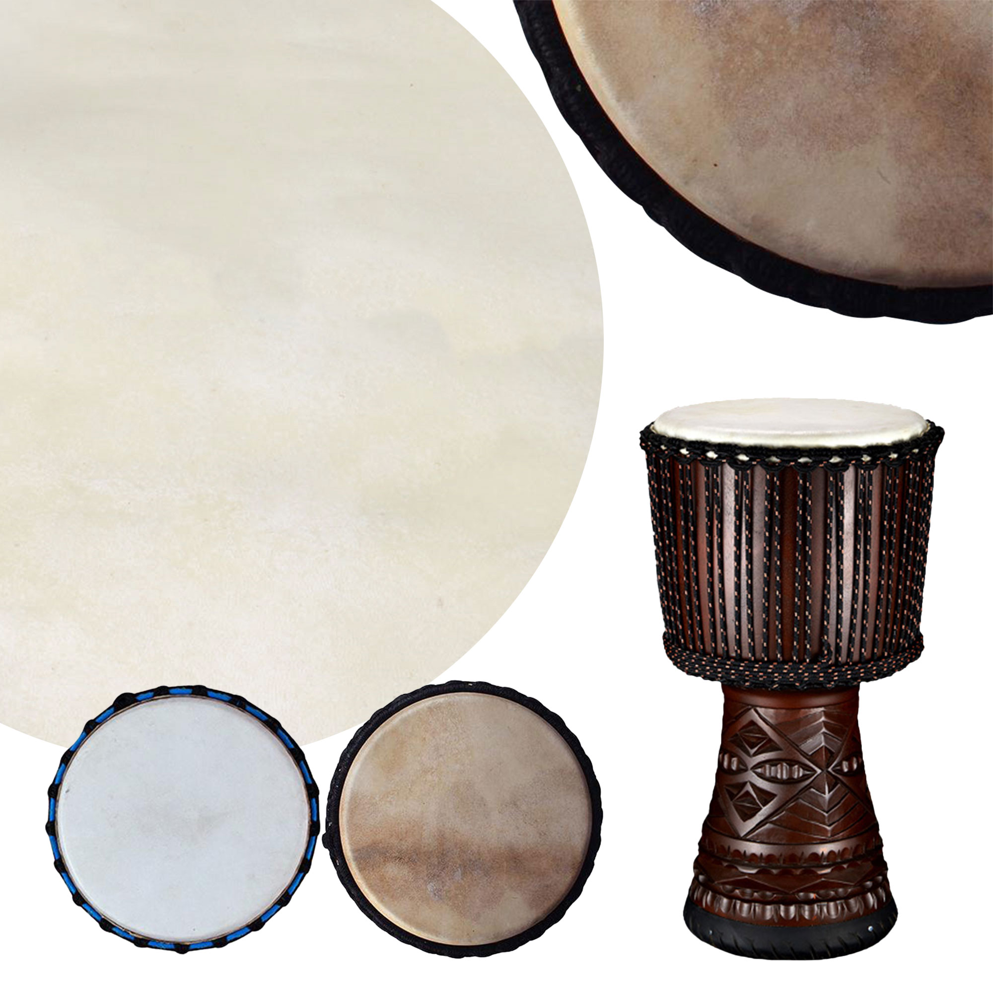 アフリカ楽器 Djembe ジャンベ ヘッド 山羊の皮 4サイズ選択可 【30cm/35cm/40cm/45cm】 毛無し 化学処理無し ジェンベ ジャンベの皮の張り替え