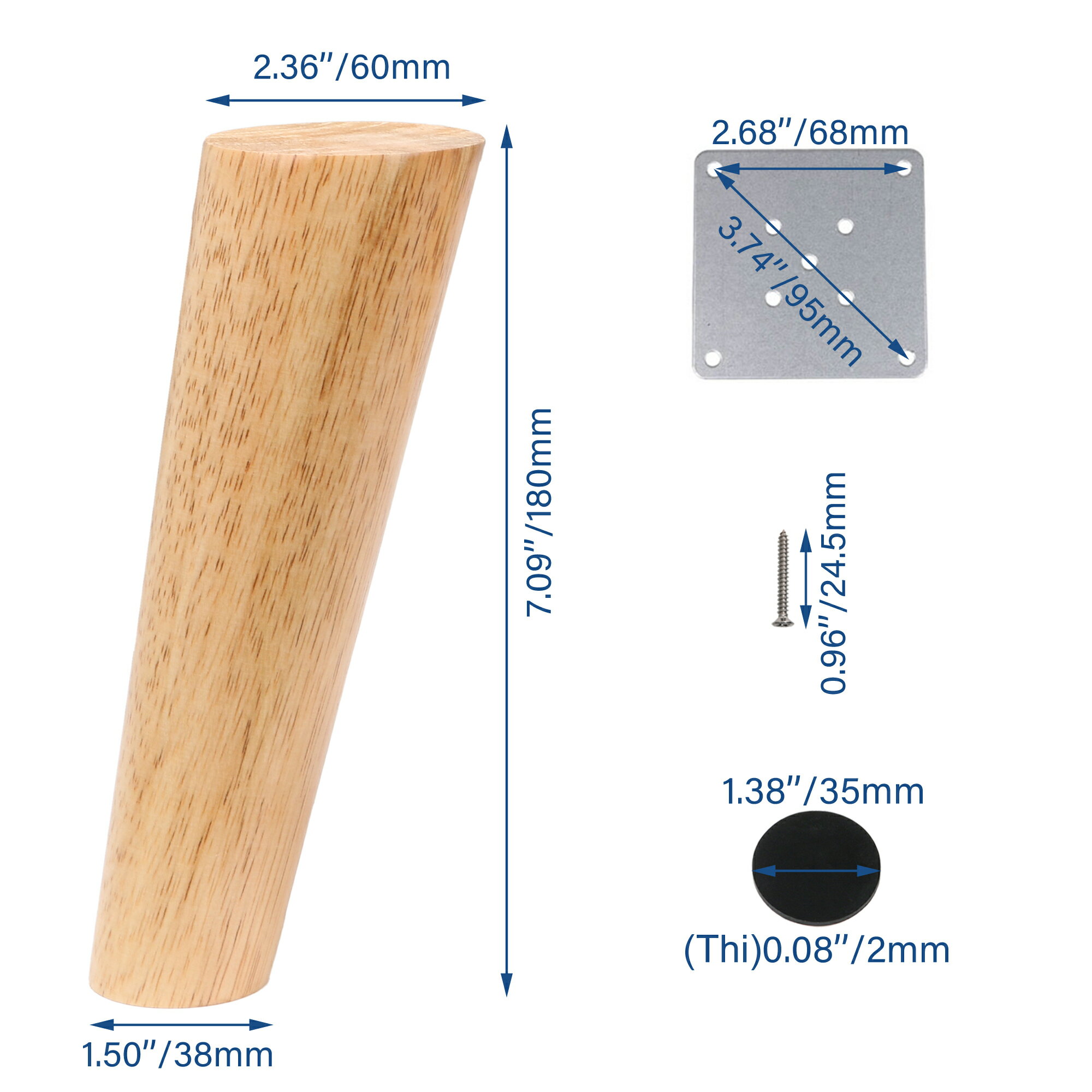 高さ18cm オーク材 斜め テーパー 家具 食器棚 ティー テーブル 脚 4個パック